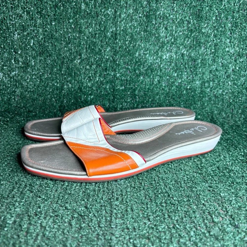 Cole Haan Air Ibiza Leather Colorblock Slide Sandal Orange White Womens Size 10B